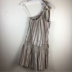BCBG Girls One Shoulder Beige Stripe Linen Dress Size M